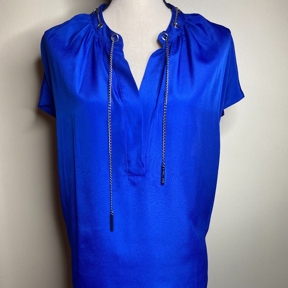 Michael Kors Amalfi Blue Chain & Grommet Blouse XL